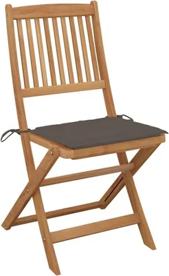 Produktbild von 2 klappbare Gartenstühle aus massivem Akazienholz mit Kissen, robusten Sitzpolstern und platzsparender Klappfunktion, belastbar bis 110 kg pro Sitzplatz