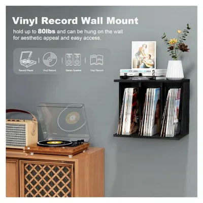 Produktbild von Aufbewahrung für Schallplatten, Wandhalterung & Vinyl Halter für bis zu 100 Alben, 3-Kompartiment Schallplattenständer für Wohnzimmer oder Studio (Schwarz)