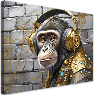 Immagine prodotto di Quadro su tela, Scimmia Cuffie Pop Art - 60x40