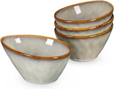 Image de Lot de 4 coupes à dessert en céramique, 600 ml, style vintage, beige