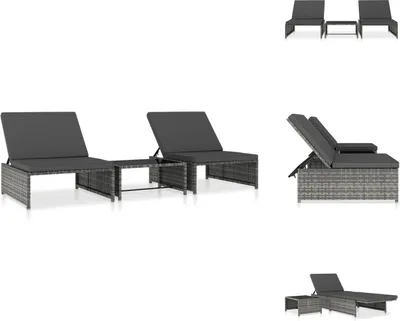 Produktbild von vidaXL Sonnenliegen 2 Stk. mit Tisch Poly Rattan Grau - Sonnenliegen