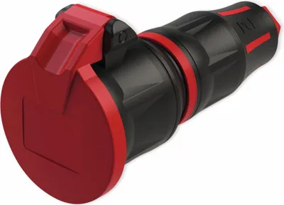 Produktbild von PCE Schutzkontaktkupplung TopTaurus2, mit Klappdeckel, schwarz/rot