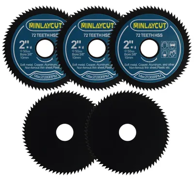 Zdjęcie produktu dla Piły tarczowe do obróbki metali, miedź-aluminium, 50 mm, 72 zęby, 5 sztuk. Tarcza tnąca do miękkich metali, otwór 10 mm