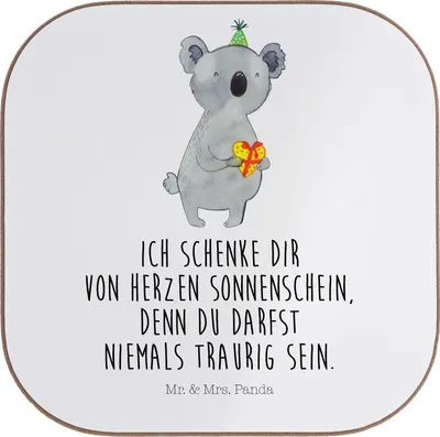 Produktbild von Mr. & Mrs. Panda Untersetzer für Gläser Koala Geschenk - Weiß - gläseruntersetzer, Tischuntersetzer, Coaster, Party, Tassenuntersetzer, Holzuntersetzer, Geburtstag