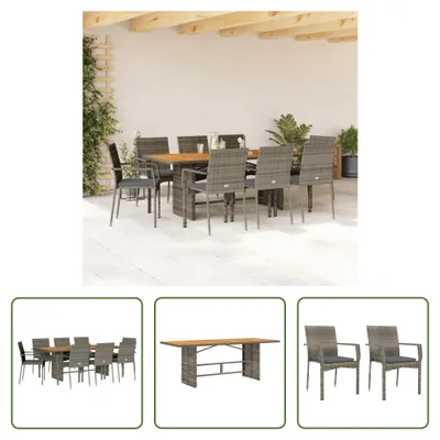 Produktbild von The Living Store 9-tlg. Garten-Essgruppe mit Kissen Grau Poly Rattan