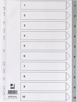 Obrázok produktu pre Q-Connect® KF01916 Číselný index - 1 - 10, PP, A4, 10 listov + indexový list, sivá farba