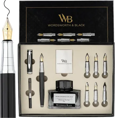 Productafbeelding van Black kalligrafiepen cadeauset luxe - 6 Penpunten - Zilver Chroom
