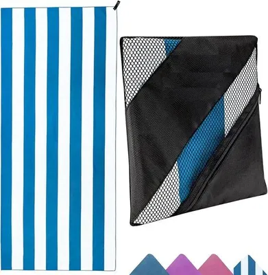 Produktbild von Famanu Mikrofaser Reisehandtuch 180 x 78 cm - schnelltrocknend und kompakt - blau-weiß