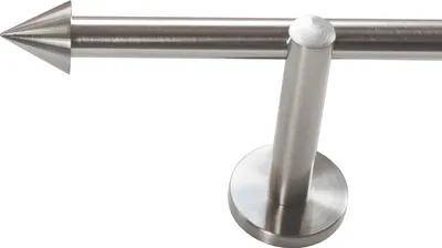 Produktbild von Gardinenstange Set Edelstahl Look Metall Ø 16mm zur Wandbefestigung 1-lauf Modern Spitze , Länge wählbar H12E29