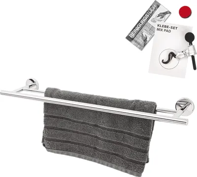 Produktbild von bremermann Bad-Serie LUCENTE - Badetuchstange inkl. Klebeset aus Edelstahl verchromt