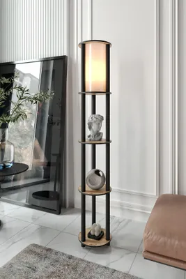 Obrázok produktu pre Opviq, KS-11107, stojacia lampa, telo z kraftového papiera a MDF, orech, 150 x 17 x 17 cm