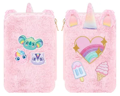 Productafbeelding van Pluche schooltas met twee compartimenten, geschikt voor schoolgebruik. Eenhoorn design. Inclusief 33 accessoires / KL11689