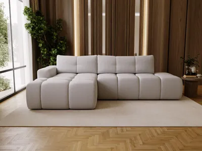 Produktbild von GrainGold Ecksofa L-Form Montero Links - Ecksofa mit Schlaffunktion, Bettkasten - Moderne Ecksofa, Wohnzimmer Sofa - Eckcouch mit Bouclé-Stoff -  Grau