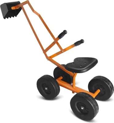 Produktbild von GOPLUS Kinder Sitzbagger, 360°drehbar Sandbagger Aufsitzbagger mit großer Schaufel & Gummigriffe & 4 Rädern, Kinderbagger aus Metall, Orange