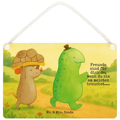 Produktbild von Mr. & Mrs. Panda Wandbild Holz Schildkröte Maus Design DIN A6 - Weiß - Geschenk, holzbild, kleine aufmerksamkeit, Hilfe, Türschild, wandhänger, glücklich, wandtafel