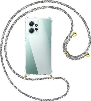 Produktbild von Handykette Backcover-Schutzhülle mit Band (Metall goldfarben) für Xiaomi Redmi Note 12 4G (6.67'') - weiß/grau kariert