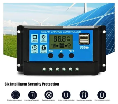 Zdjęcie produktu dla Regulator ładowania słonecznego 20 A PWM 12 V/24 V z wyświetlaczem LCD, dwoma portami USB i systemem zabezpieczeń