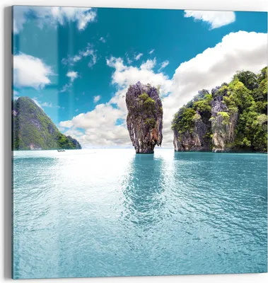 Produktbild von DEQORI Glasbild Echtglas 30x30 cm 'Paradiesisches Thailand' Wandbild Bild modern Deko
