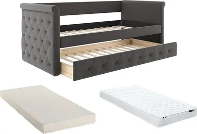 Produktbild von Ausziehbett + Matratze - 2 x 90 x 190 cm - Stoff - Grau - LOUISE