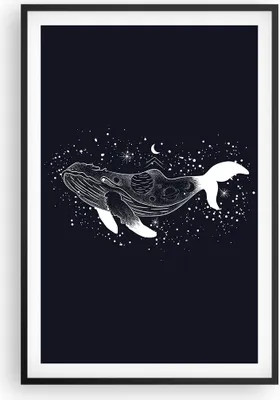 Produktbild von Gerahmtes Poster - Schwarzer Rahmen - Wal Schwarzweiß Grafik - 61x91,5 cm - Wand Bild - Wanddeko - Wandbilder - Kunstposter - Wandposter - Bilderrahmen - Bilder - Kunstdruck - P2BPA61x91-4870