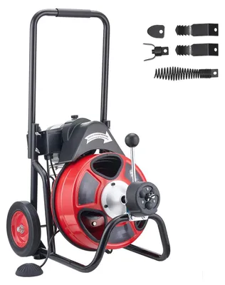 Zdjęcie produktu dla Urządzenie do czyszczenia rur – elektryczny czyszczacz do odpływów – sprężyna do czyszczenia rur 30 m x 9,5 mm – automatyczny posuw – z rolkami – do rur o średnicy 5–10 cm – do toalet i umywalek