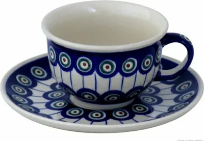 Produktbild von Original Bunzlauer Keramik Kaffeetasse Teetasse Ø10 cm klassisch 200 ml mit Unterschale Ø16 cm im Design 8