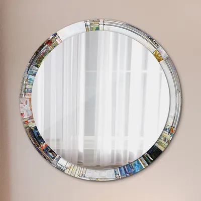 Produktbild von Runder Spiegel mit Modernem Aufdruck - Dekospiegel Wandmontage -abstrakt gebeizt glas- Ø100cm
