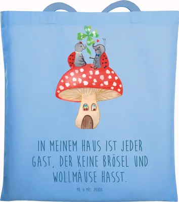 Produktbild von Mr. & Mrs. Panda Beutel Marienkäfer Fliegenpilz - Sky Blue - Geschenk, Fleigenpilzhaus, Jutetasche, Haus, Tote Bag, Lustige Sprüche, Tasche, einkaufsshopper, Wohnung