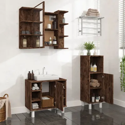 Produktbild von Möbel 3-tlg. Badmöbel-Set Räuchereiche Holzwerkstoff - Badezimmer 3187609
