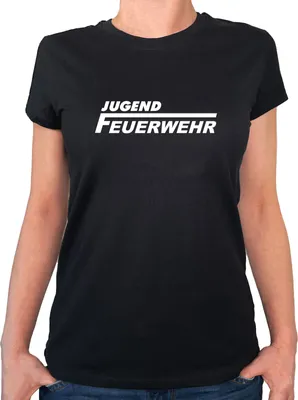 Produktbild von Huuraa Damen T-Shirt Jugend Feuerwehr Schriftzug XL Black Bio Baumwolle Fairtrade Damenshirt Geschenkidee