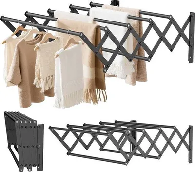 Productafbeelding van Wanddroogrek - Uittrekbare droger - Kleding drogen - Roestvrij staal - 12-56 cm - Zwart