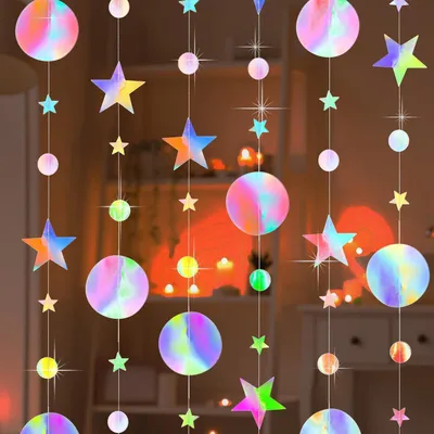 Produktbild von Papier Girlande Glitzer Sternform 5 Stück 4m Regenbogenfarben für Party Deko