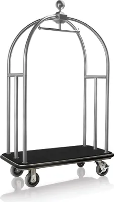 Produktbild von WAS Germany Gepäckwagen, 112 x 61 x 186 cm, silberfarben gebürstet, schwarzer Teppich, Edelstahl