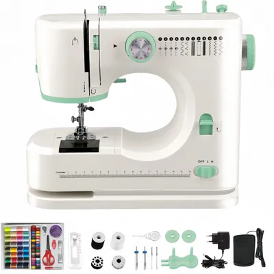 Produktbild von Nähmaschine Haushaltsnähmaschine Multifunktionale Mini-Handnähmaschine mit 12 integrierten Sticharten, Doppelnadel, 2 Geschwindigkeit, Nähset