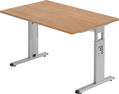 Produktbild von bümö Schreibtisch Serie-O - Gestell: Silber, Größe:  120 x 80 cm, Nachbildung: Nussbaum