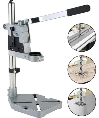 Image de Support universel pour perceuse - Support pour perceuses de table - Support réglable - Avec accessoires - Pour établi - Travaux du bois et réparations de bricolage