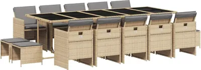 Produktbild von vidaXL 15-tlg. Garten-Essgruppe mit Kissen Beigemischung Poly Rattan