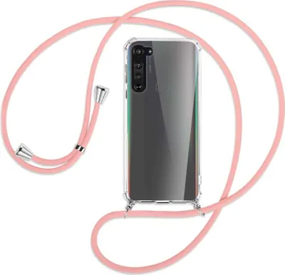 Produktbild von Handykette Backcover-Schutzhülle mit Band (Metall silberfarben) für Motorola Edge - rosa
