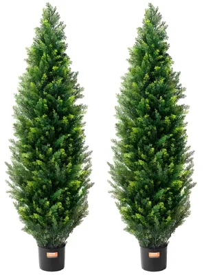 Zdjęcie produktu dla VEVOR Sztuczne drzewo cedrowe topiary, 152,4 cm wysokości (2 sztuki), z dodatkowymi liśćmi i doniczką, sztuczna zimozielona sosna cyprysowa, sztuczny zielony zestaw chroniony przed promieniowaniem UV