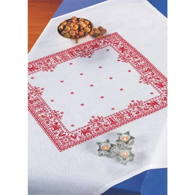 Produktbild von Eva Rosenstand Tischdecke Kreuzstich Set "Dalar rot auf weiss", Zählmuster, 140x140cm
