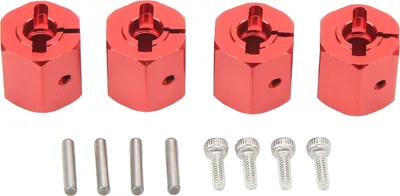 Immagine prodotto di 4 adattatori esagonali da 12 mm in lega di alluminio, rossi, leggeri e resistenti, per Axial SCX10 90046 e D90 1/10 RC Crawler, upgrade perfetto per i mozzi delle ruote