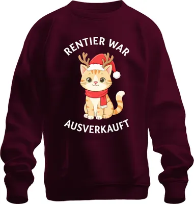 Produktbild von Rentier war t Weihnachten Katze lustig Geschenk süß Uni Sweatshirt Pullover, Burgundy, L