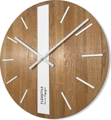 Produktbild von FLEXISTYLE Modern wanduhr ohne tickgeräusche modern wanduhren Holz Badezimmer Wohnzimmer Eiche (Weiß Runden, 50cm)