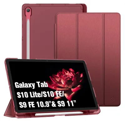 Produktbild von Fintie Hülle für Samsung Galaxy Tab S10 Lite/S10 FE/S9 FE 10.9" & S9 11" Tablet mit Stifthalter, Ultradünn Schutzhülle mit Translucent Rückseite Cover und Auto Schlaf/Wach Funktion, Weinrot