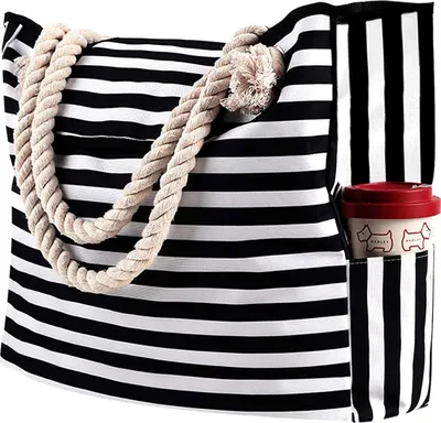 Produktbild von Strandtasche, große Strandtasche für Damen, sanddichte Strandtasche aus Stoff für Reisen am Pool, 52,3 x 15 x 45,7 cm