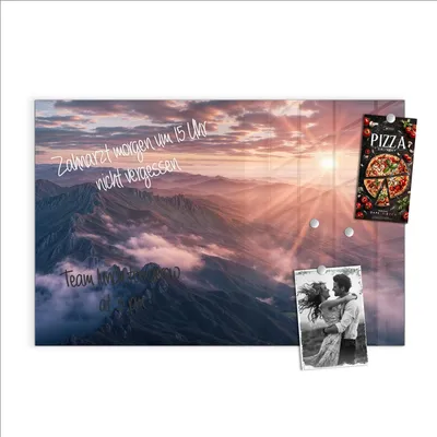Produktbild von Magnettafel 90x60cm Pinnwand Whiteboard beschreibbar - Sonnenaufgang Berge