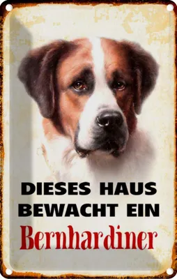 Produktbild von vianmo Blechschild 18x12 cm Hund dieses Haus bewacht Bernhardiner Tier Haustier