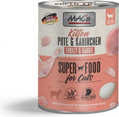 Produktbild von MAC's Kitten Pute & Kaninchen, Kitten, jede Rasse, Kaninchen, Truthahn, 800 g, Getreidefrei