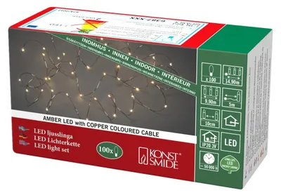 Zdjęcie produktu dla Łańcuch świetlny LED 100 bursztynowych diod z przewodem w kolorze miedzi