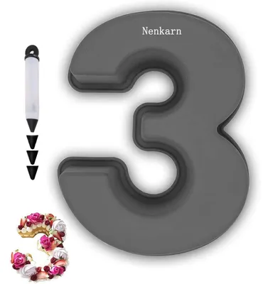 Obrázek produktu pro Silikonová forma na pečení, tvar čísla 3, velká forma na dort, průměr 25 cm, bez BPA, s nepřilnavým povrchem